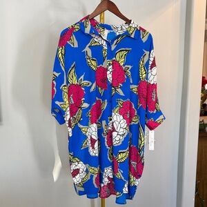 Melissa McCarthy Seven 7 Blue Floral oversized tunic NWT L beach cover